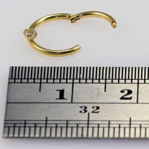 Claw Set Cz Stone 9K Solid Yellow Gold 18 Gauge (1.0MM) - 8MM Diameter Hinged Clicker Segment Ring Ear Septum Tragus Helix Piercing Jewelry in Kuwait