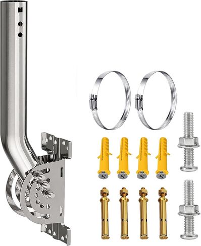 Heavy Duty Pivot Antenna Mount Bracket, J-Pipe Solid Rustproof Stainless Steel Mast (1.38'' x 12'' Pole) for Wall, Eave or Roof Mounting, Compatible with Outdoor TV Antennas, Starlink Dish in Kuwait