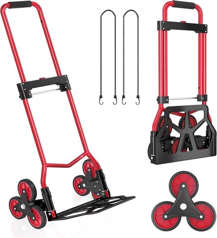 Stair Climbing Cart, 280 lbs Capacity Stair Climbing Truck and Dolly, Heavy-Duty Folding Stair Dolly with Stretchable Handle, 2 Elastic Ropes for Home Shopping Moving Warehouse in Saudi Arabia