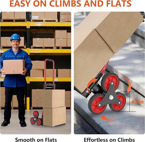 Stair Climbing Cart, 280 lbs Capacity Stair Climbing Truck and Dolly, Heavy-Duty Folding Stair Dolly with Stretchable Handle, 2 Elastic Ropes for Home Shopping Moving Warehouse in Saudi Arabia