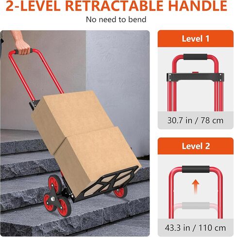 Stair Climbing Cart, 280 lbs Capacity Stair Climbing Truck and Dolly, Heavy-Duty Folding Stair Dolly with Stretchable Handle, 2 Elastic Ropes for Home Shopping Moving Warehouse in Saudi Arabia
