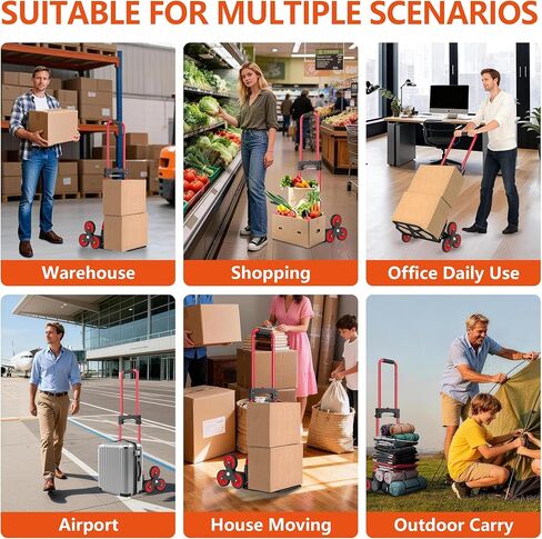 Stair Climbing Cart, 280 lbs Capacity Stair Climbing Truck and Dolly, Heavy-Duty Folding Stair Dolly with Stretchable Handle, 2 Elastic Ropes for Home Shopping Moving Warehouse in Saudi Arabia