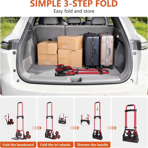 Stair Climbing Cart, 280 lbs Capacity Stair Climbing Truck and Dolly, Heavy-Duty Folding Stair Dolly with Stretchable Handle, 2 Elastic Ropes for Home Shopping Moving Warehouse in Saudi Arabia