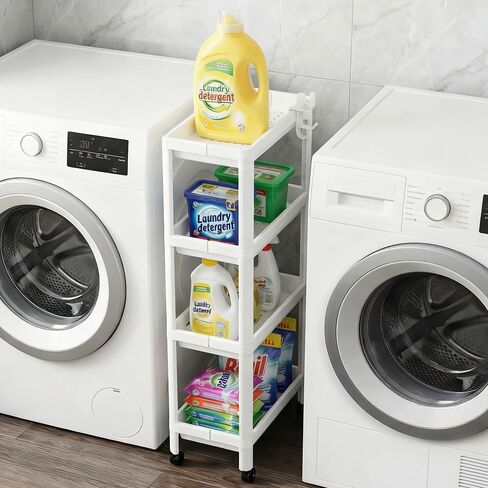 Laundry Room Cart Between Washer and Dryer Storage, Expandable Slim Laundry Cart with Wheels, 4 Tier Slim Storage Rolling Carts for Laundry Room Organization and Storage in Saudi Arabia