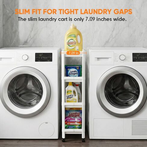 Laundry Room Cart Between Washer and Dryer Storage, Expandable Slim Laundry Cart with Wheels, 4 Tier Slim Storage Rolling Carts for Laundry Room Organization and Storage in Saudi Arabia