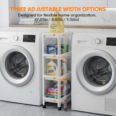Laundry Room Cart Between Washer and Dryer Storage, Expandable Slim Laundry Cart with Wheels, 4 Tier Slim Storage Rolling Carts for Laundry Room Organization and Storage in Saudi Arabia
