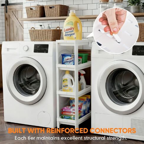 Laundry Room Cart Between Washer and Dryer Storage, Expandable Slim Laundry Cart with Wheels, 4 Tier Slim Storage Rolling Carts for Laundry Room Organization and Storage in Saudi Arabia