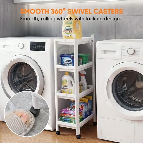 Laundry Room Cart Between Washer and Dryer Storage, Expandable Slim Laundry Cart with Wheels, 4 Tier Slim Storage Rolling Carts for Laundry Room Organization and Storage in Saudi Arabia