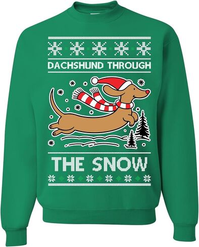 سترة Dachshund Through The Snow Ugly Christmas للجنسين، سويت شيرت بفتحة رقبة مستديرة لعيد الميلاد، بيج، S in Kuwait