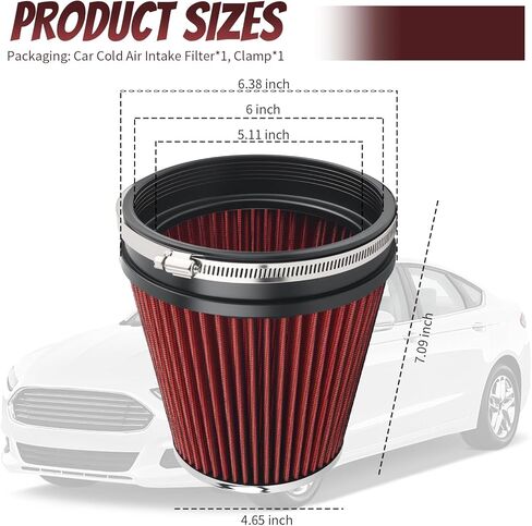 6" ID & 7" Tall Clamp-on Car Cold Air Intake Filter with High Flow,Cone Air Filter for Car Cold Airs Intake System to Improve Engine Efficiency,Washable Performance Colds Airs Filters in Saudi Arabia