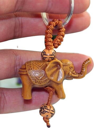 Leadigol 10PCS Lucky Elephant Keychains, Wooden Carved Elephant Pendant Keychain,Carving Key Ring Jewelry Gift, Lucky Hanging Vintage Brass Keychain Pendant in Saudi Arabia