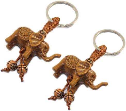 Leadigol 10PCS Lucky Elephant Keychains, Wooden Carved Elephant Pendant Keychain,Carving Key Ring Jewelry Gift, Lucky Hanging Vintage Brass Keychain Pendant in Saudi Arabia