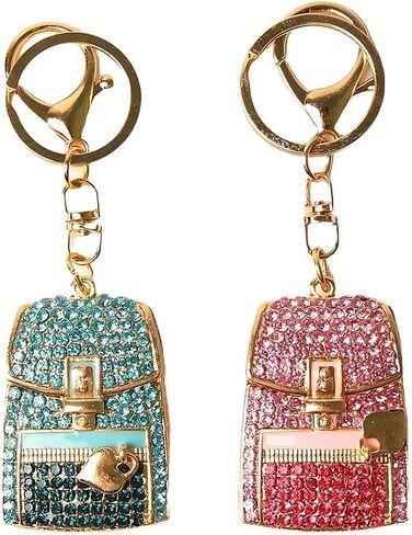2-Piece Elegant Rhinestone Mini Bag Keychain – Golden Alloy with Lobster Clasp, Sparkling Women's Fashion Accessory in Saudi Arabia