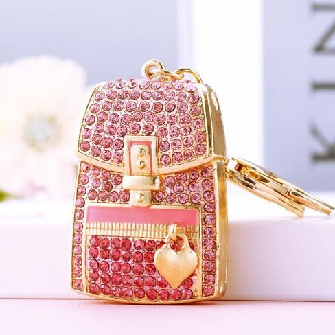 2-Piece Elegant Rhinestone Mini Bag Keychain – Golden Alloy with Lobster Clasp, Sparkling Women's Fashion Accessory in Saudi Arabia