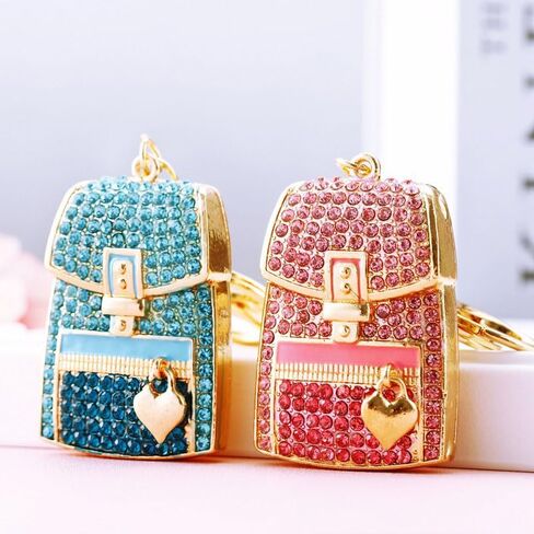 2-Piece Elegant Rhinestone Mini Bag Keychain – Golden Alloy with Lobster Clasp, Sparkling Women's Fashion Accessory in Saudi Arabia
