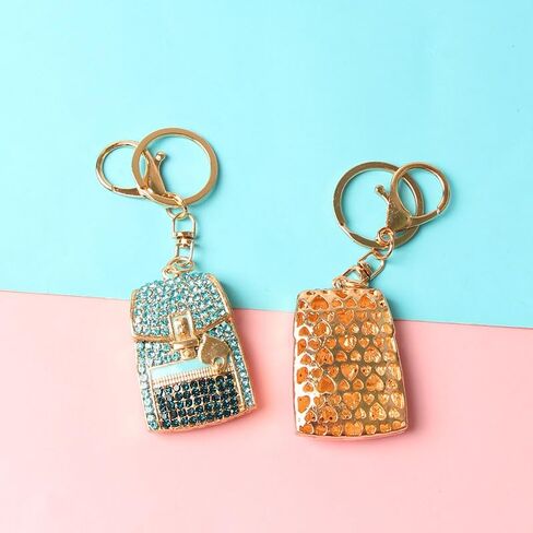 2-Piece Elegant Rhinestone Mini Bag Keychain – Golden Alloy with Lobster Clasp, Sparkling Women's Fashion Accessory in Saudi Arabia