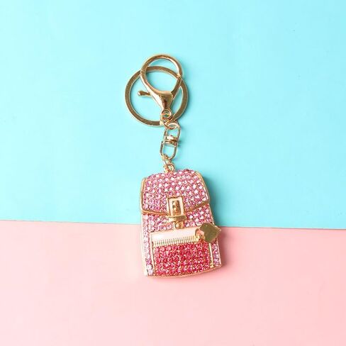 2-Piece Elegant Rhinestone Mini Bag Keychain – Golden Alloy with Lobster Clasp, Sparkling Women's Fashion Accessory in Saudi Arabia