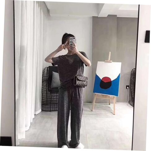 1set Women Loungewear Breathable Tracksuit for Home and Leisure Includes Shirt Pants and Shorts Fashionable and Comfortable Casual Wear Grey in Saudi Arabia
