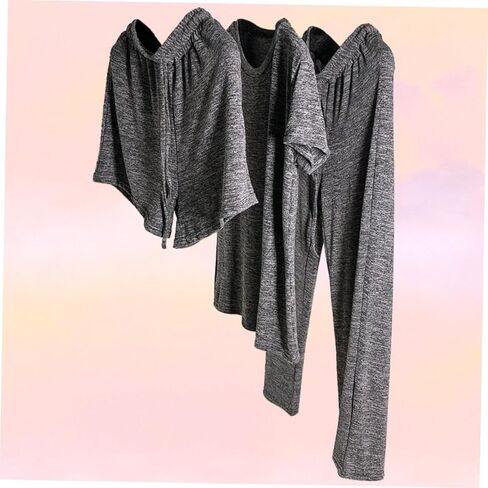 1set Women Loungewear Breathable Tracksuit for Home and Leisure Includes Shirt Pants and Shorts Fashionable and Comfortable Casual Wear Grey in Saudi Arabia