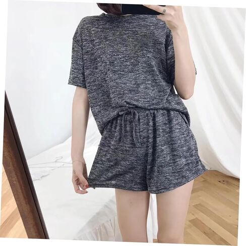 1set Women Loungewear Breathable Tracksuit for Home and Leisure Includes Shirt Pants and Shorts Fashionable and Comfortable Casual Wear Grey in Saudi Arabia