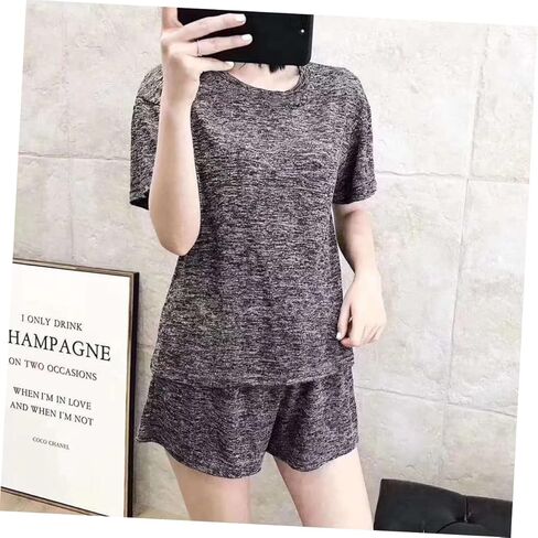 1set Women Loungewear Breathable Tracksuit for Home and Leisure Includes Shirt Pants and Shorts Fashionable and Comfortable Casual Wear Grey in Saudi Arabia