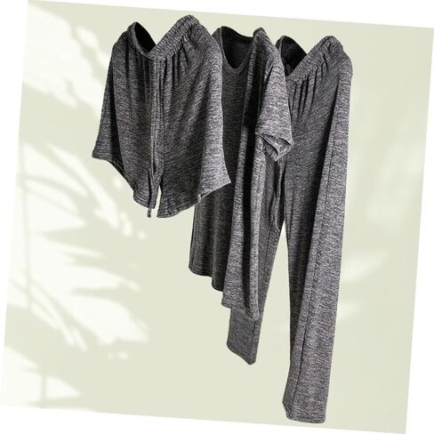 1set Women Loungewear Breathable Tracksuit for Home and Leisure Includes Shirt Pants and Shorts Fashionable and Comfortable Casual Wear Grey in Saudi Arabia