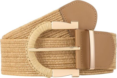 JASGOOD Straw Woven Belt for Women Dresses Boho Elastic Braided Belt Rattan Raffia Belts Ladies Wide Belt,1.97" Width in Saudi Arabia