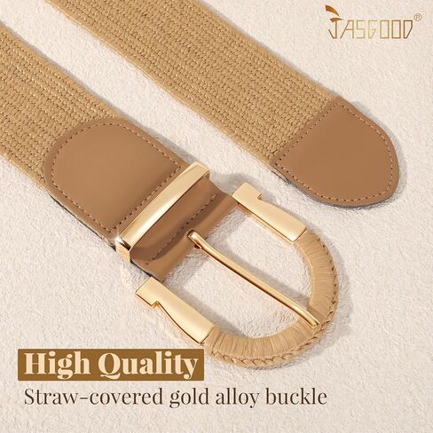 JASGOOD Straw Woven Belt for Women Dresses Boho Elastic Braided Belt Rattan Raffia Belts Ladies Wide Belt,1.97" Width in Saudi Arabia
