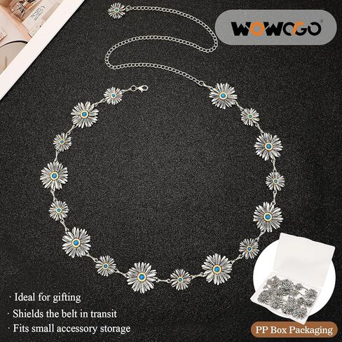 Western Turquoise Chain Belt for Women with Daisy Pattern Cowgirl Concho Metal Waist Belt for Boho Country in Kuwait