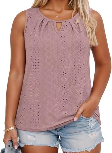 Plus-Size-Tank-Tops for Women Summer Sleeveless Eyelet Tunics Trendy Keyhole Neck Shirts XL-5XL in Saudi Arabia