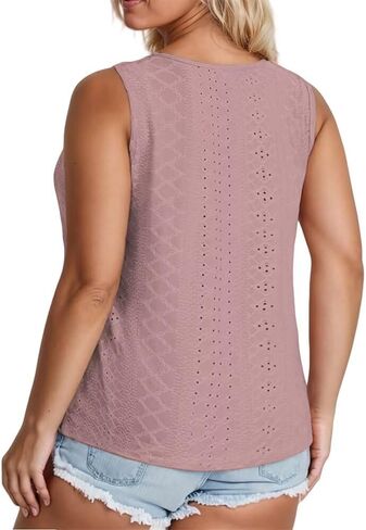 Plus-Size-Tank-Tops for Women Summer Sleeveless Eyelet Tunics Trendy Keyhole Neck Shirts XL-5XL in Saudi Arabia