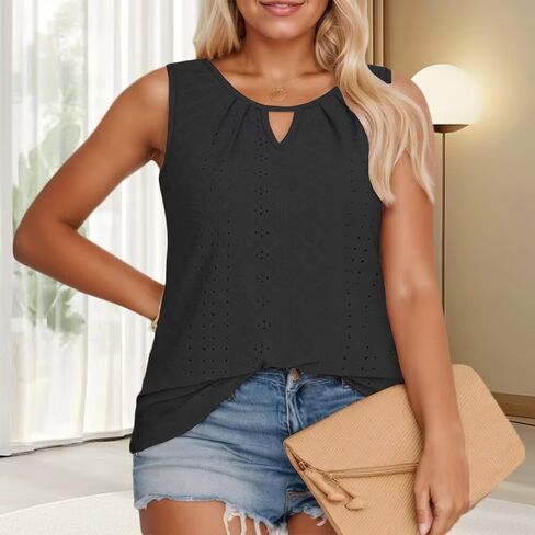 Plus-Size-Tank-Tops for Women Summer Sleeveless Eyelet Tunics Trendy Keyhole Neck Shirts XL-5XL in Saudi Arabia