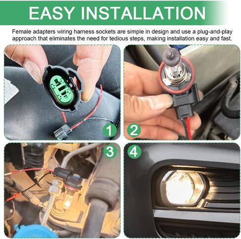 2PCS H11 H8 أنثى محولات الأسلاك تسخير مآخذ ث / 4 بوصة سلك أسلاك التوصيل المصنوعة، تسخير المصباح، محول موصل ضوء الضباب التحديثية ضفيرة، سيارة الضباب ضوء المقبس العالمي لمعظم المركبات in Kuwait