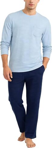 Mens Soft Striped Pajama Sets Long Sleeve Full Length Pants Pjs Sleepwear with Pockets 2 Piece Comfy Nightwear in Kuwait