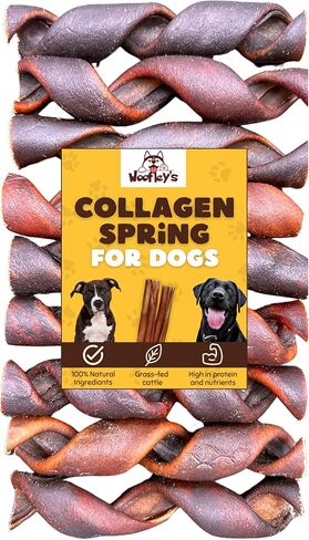 نوابض كولاجين للكلاب مقاس 6 بوصات من ووفلي - عدد 12 - مضغ كولاجين للكلاب - عصا مضغ بديلة من الجلد الخام الحلزوني للكلاب لا تخفي عظام للكلاب المتوسطة والكبيرة - نوابض بولي للكلاب in Kuwait