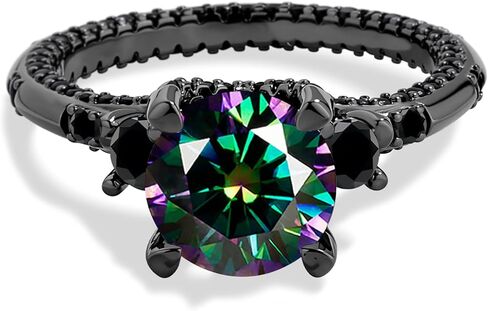 1-3 Carat Peacock Blue Round Cut Moissanite Engagement Ring for Women, 925 Sterling Silver Black Wedding Ring Jewelry in Kuwait