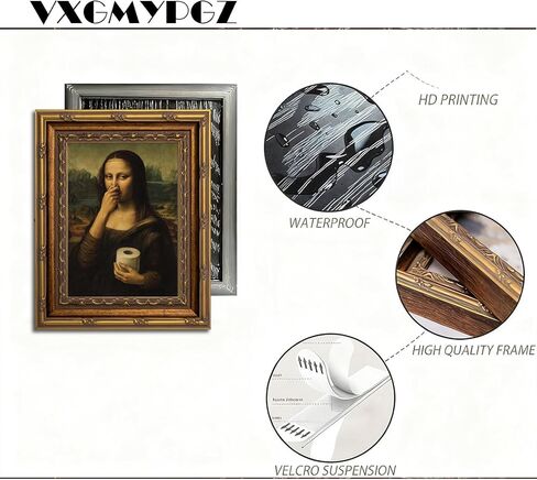 Framed Funny Bathroom Canvas Wall Art Vintage Mona Lisa Parody Holding Toilet Paper Wall Decor Humorous Nose Pinching Classical Painting Print for Bathroom Toilet 9x11 in in Saudi Arabia
