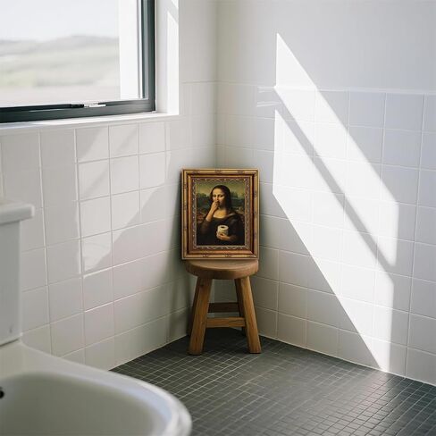 Framed Funny Bathroom Canvas Wall Art Vintage Mona Lisa Parody Holding Toilet Paper Wall Decor Humorous Nose Pinching Classical Painting Print for Bathroom Toilet 9x11 in in Saudi Arabia