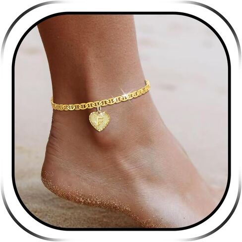 HUASAI Heart Anklet with Letter for Women Clearance Items Under 5 Dollars Gifts Initial Ankle Bracelets for Women Gold Cuban Link Anklets in Saudi Arabia