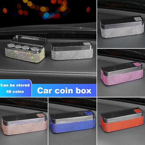 Bling Coin Holder for Car, 4 Compartment Car Organizers Storage with Rhinestones, Compatible with Quarter, Nickel, Pennies, Dimes, Universal Coin Organizer for Car Truck SUV Trucks in Saudi Arabia