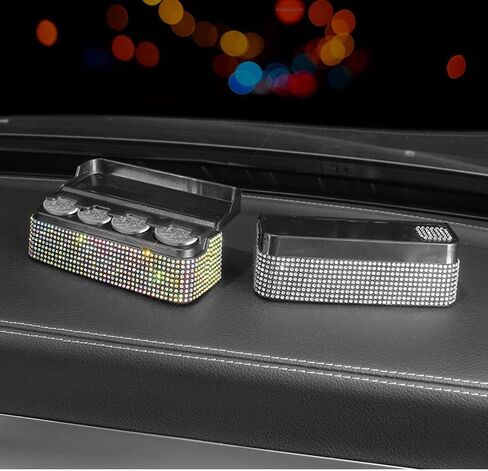 Bling Coin Holder for Car, 4 Compartment Car Organizers Storage with Rhinestones, Compatible with Quarter, Nickel, Pennies, Dimes, Universal Coin Organizer for Car Truck SUV Trucks in Saudi Arabia