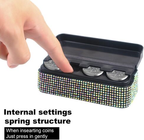 Bling Coin Holder for Car, 4 Compartment Car Organizers Storage with Rhinestones, Compatible with Quarter, Nickel, Pennies, Dimes, Universal Coin Organizer for Car Truck SUV Trucks in Saudi Arabia