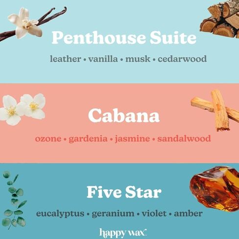 Happy Wax Hotel Collection Scented Natural Soy Wax Melts – 6 Total Oz. of Scented Wax Melts, Collection Includes Penthouse Suite, Cabana and Five Star in Kuwait