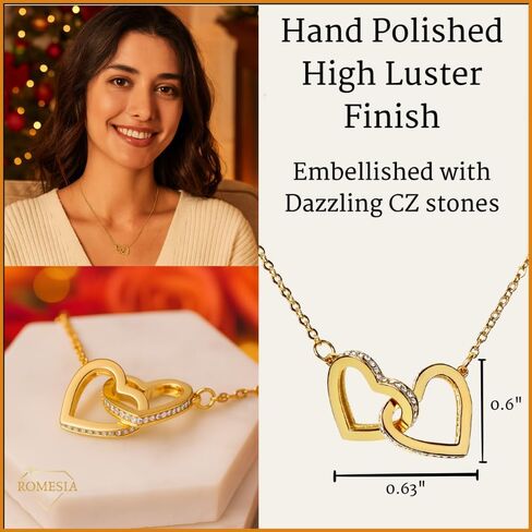 Necklace for Girlfriend Stainless Steel Interlocking Heart Pendant Necklace with Cubic Zirconia Romantic Gift for Girlfriends, Birthday, Anniversary, Valentine’s Day, or Christmas Jewelry for Women in Saudi Arabia