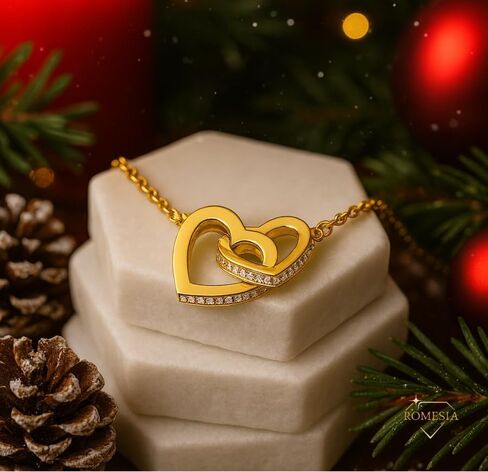 Necklace for Girlfriend Stainless Steel Interlocking Heart Pendant Necklace with Cubic Zirconia Romantic Gift for Girlfriends, Birthday, Anniversary, Valentine’s Day, or Christmas Jewelry for Women in Saudi Arabia