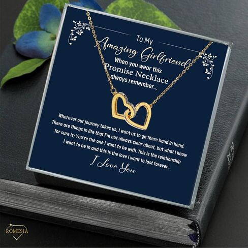 Necklace for Girlfriend Stainless Steel Interlocking Heart Pendant Necklace with Cubic Zirconia Romantic Gift for Girlfriends, Birthday, Anniversary, Valentine’s Day, or Christmas Jewelry for Women in Saudi Arabia