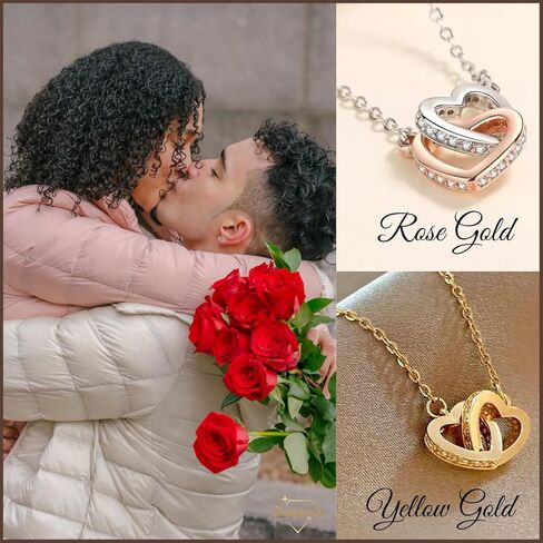 Necklace for Girlfriend Stainless Steel Interlocking Heart Pendant Necklace with Cubic Zirconia Romantic Gift for Girlfriends, Birthday, Anniversary, Valentine’s Day, or Christmas Jewelry for Women in Saudi Arabia