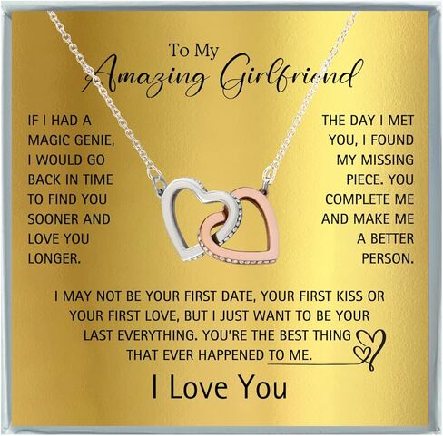 Necklace for Girlfriend Stainless Steel Interlocking Heart Pendant Necklace with Cubic Zirconia Romantic Gift for Girlfriends, Birthday, Anniversary, Valentine’s Day, or Christmas Jewelry for Women in Saudi Arabia