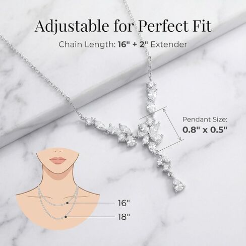 Cubic Zirconia Y-Necklace for Women - Marquise Cut Floral Drop Lariat Necklace for Bridal Wedding Prom - Sparkling Silver Tone Jewelry for V-Neck Dress & Evening Gown in Saudi Arabia