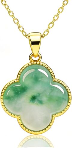 Four Leaf Clover Necklace for Women, Gold Plated Lucky Clover Green Jade Pendant Necklace, 4 Leaf Clover Necklace St. Patrick's Day Jewelry Gifts for Wife Lover Her in Kuwait